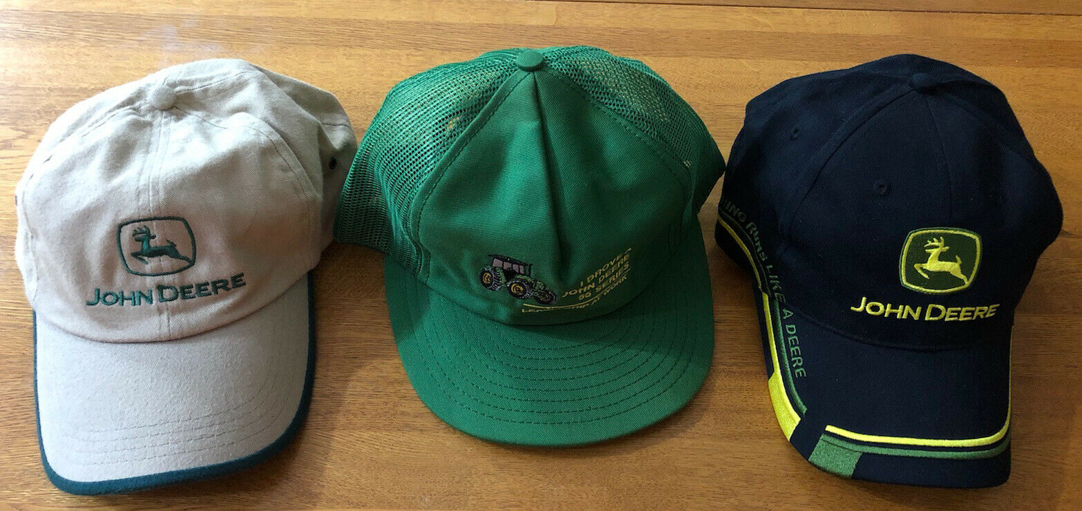 Vintage Lot Of John Deere Mesh Truckers Hat Plus 2 More Deere Caps Adjustable