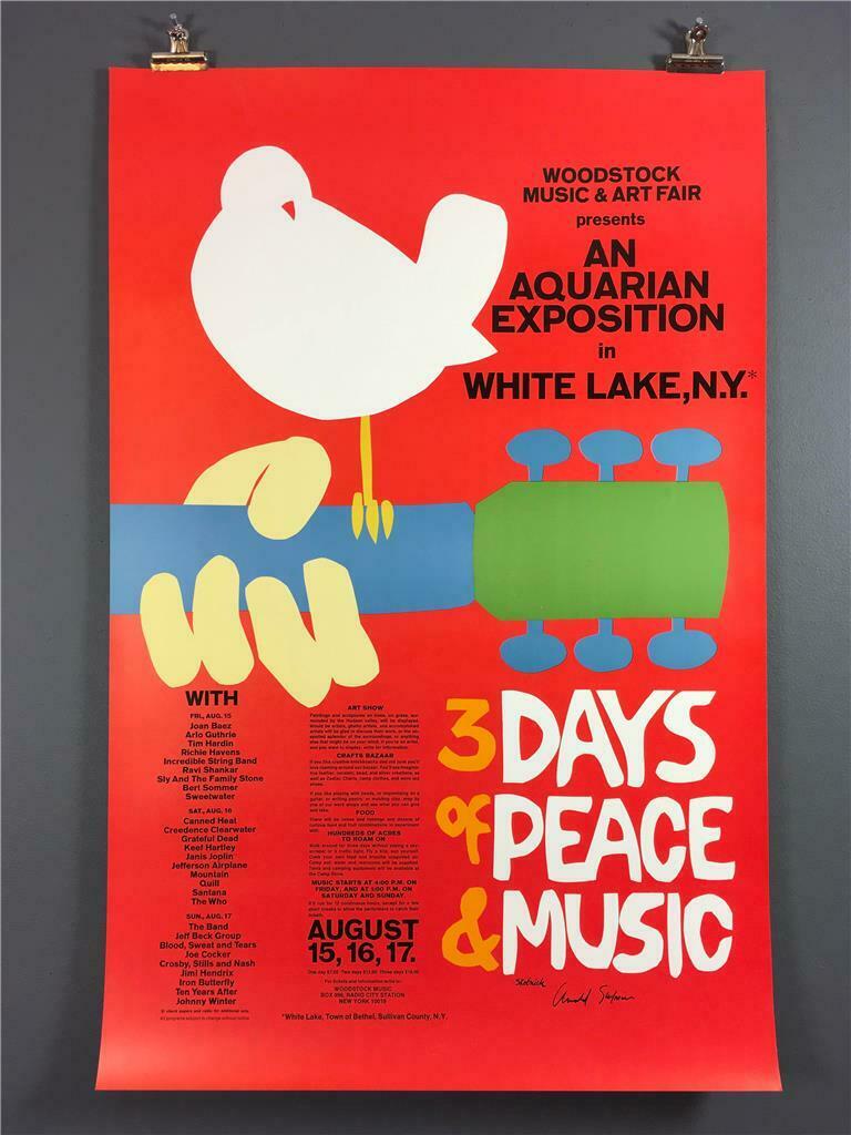 Original 1969  Woodstock  Festival Poster, Hand-signed By Artist Arnold Skolnick