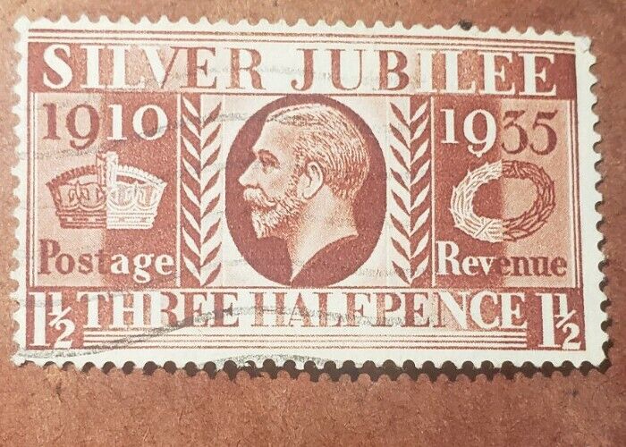 Gm176 Great Britain Silver Jubilee 1935 Three Half Pence Used Stamp