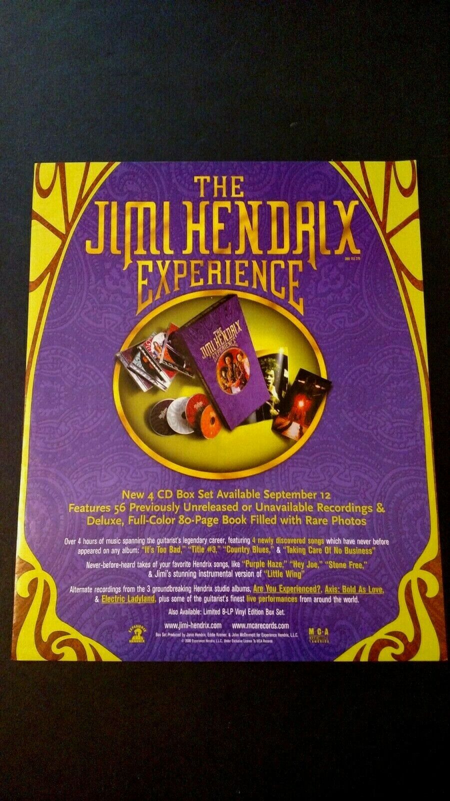 The Jimi Hendrix Experience 2000. Rare Original Print Promo Poster Ad