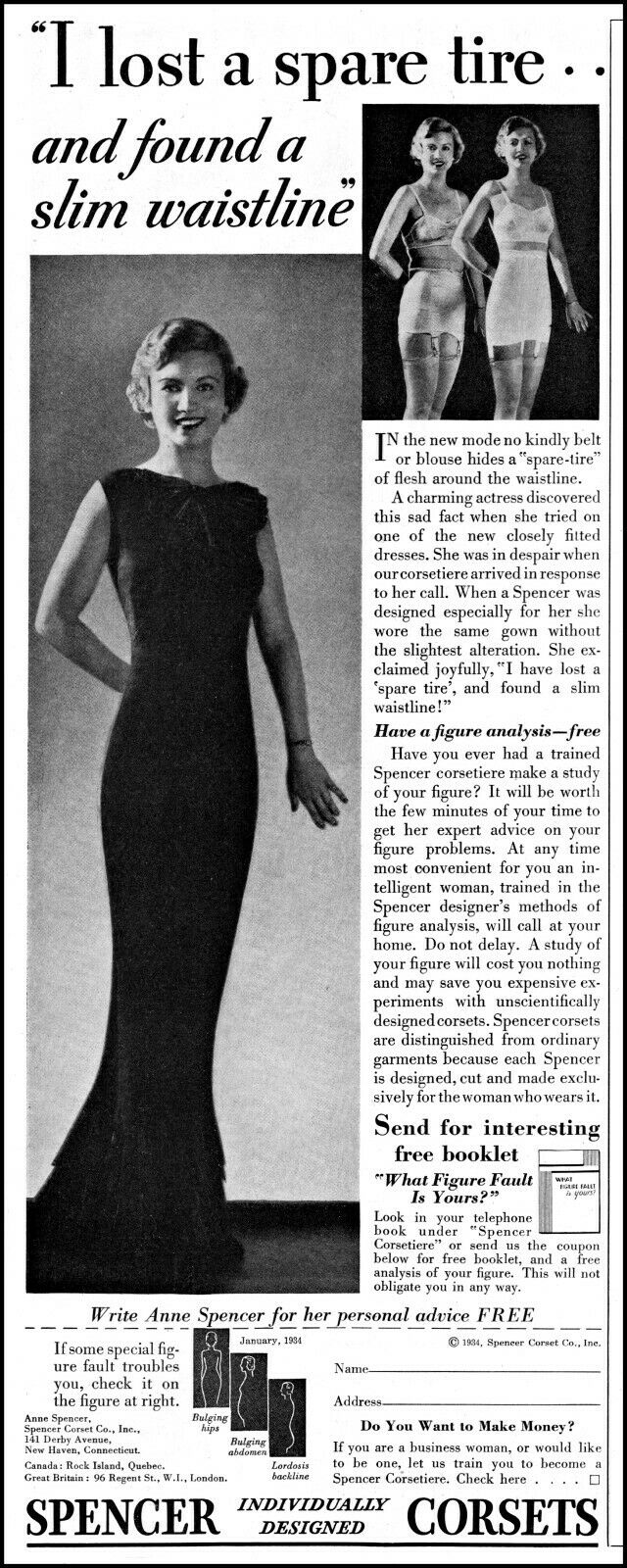 1934 Woman Model Spencer Corsets Lose A Spare Tire Vintage Photo Print Ad L84