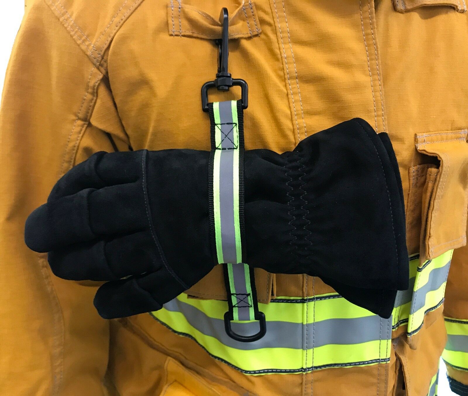 Quick Release Glove Strap With Reflective Trim Firefighter Turnout Gear - Green