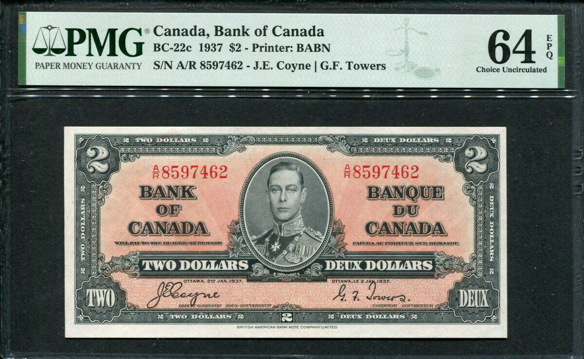 Canada 1937, 2 Dollars, Bc-22c, P59c, Pmg 64 Epq Unc