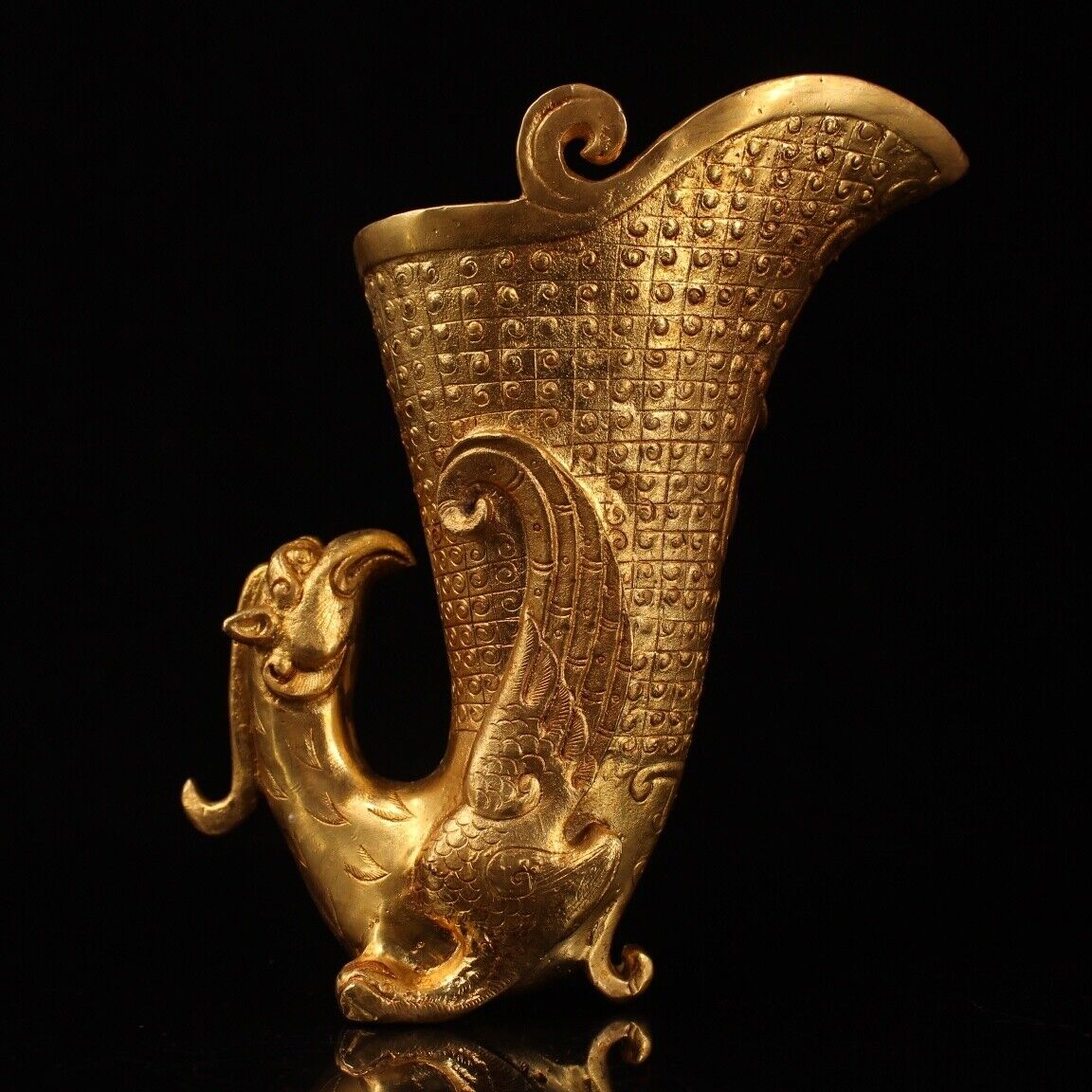 Chinese Rare Old Tang Dynasty Court Collection Gilded Phoenix Wine Glass Cup