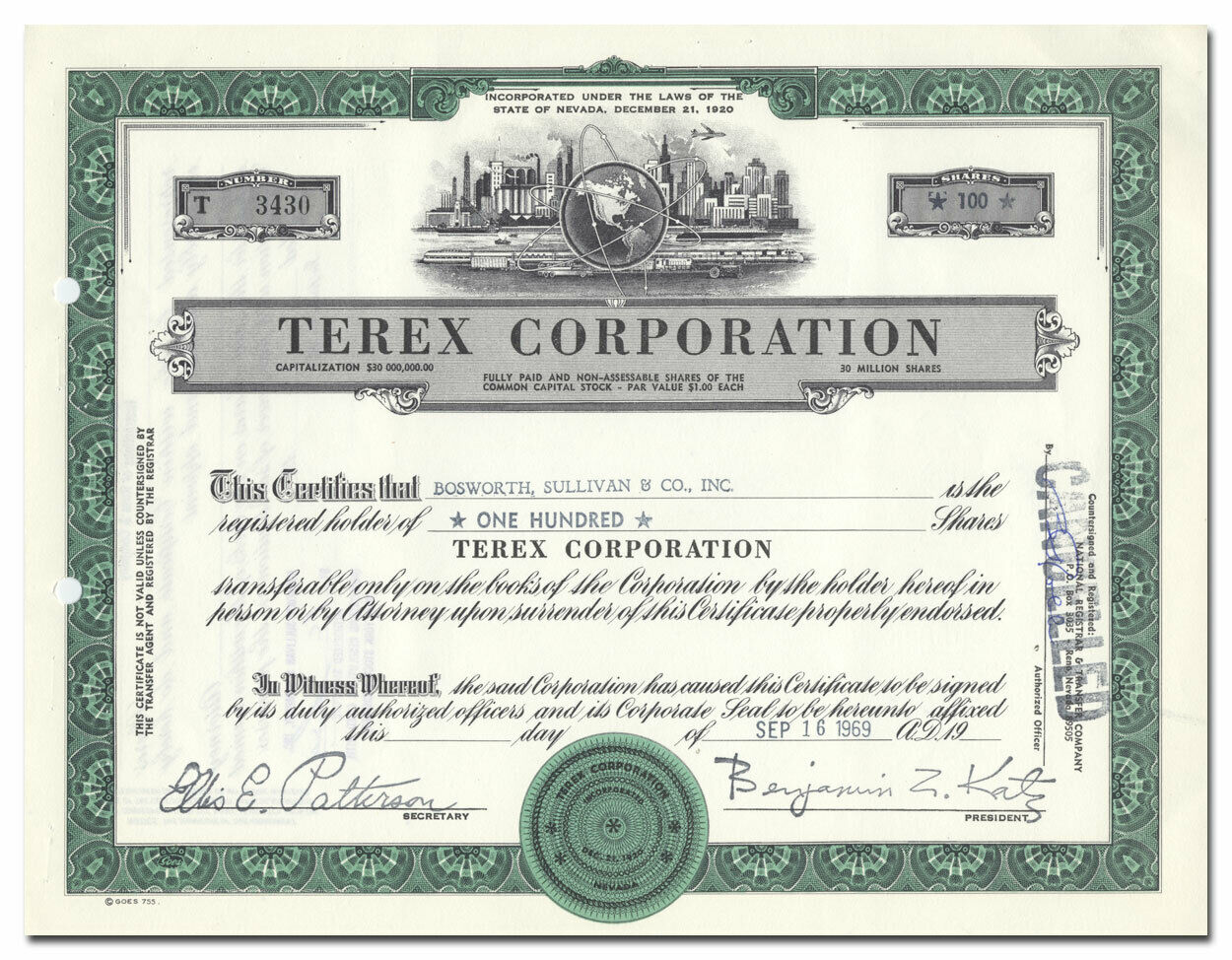 Terex Corporation Certificate (black Mammoth Consolidated Mines)