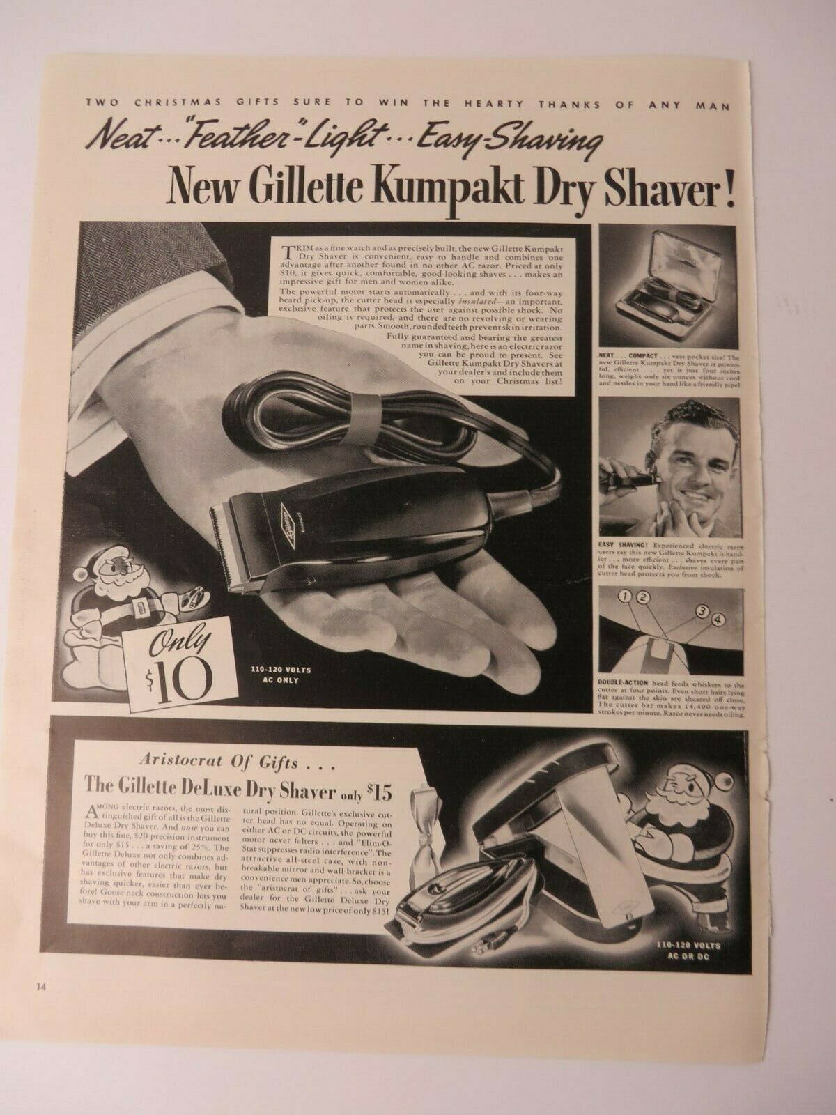 Vintage 1939 Ad Gillette Kumpakt Dry Electric Shaver 14 By 10.5 Inches #5547