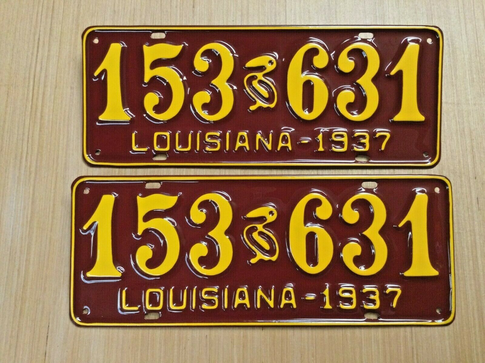 Vintage 1937 Louisiana License Plate Set Very Nicely Restored High Quality