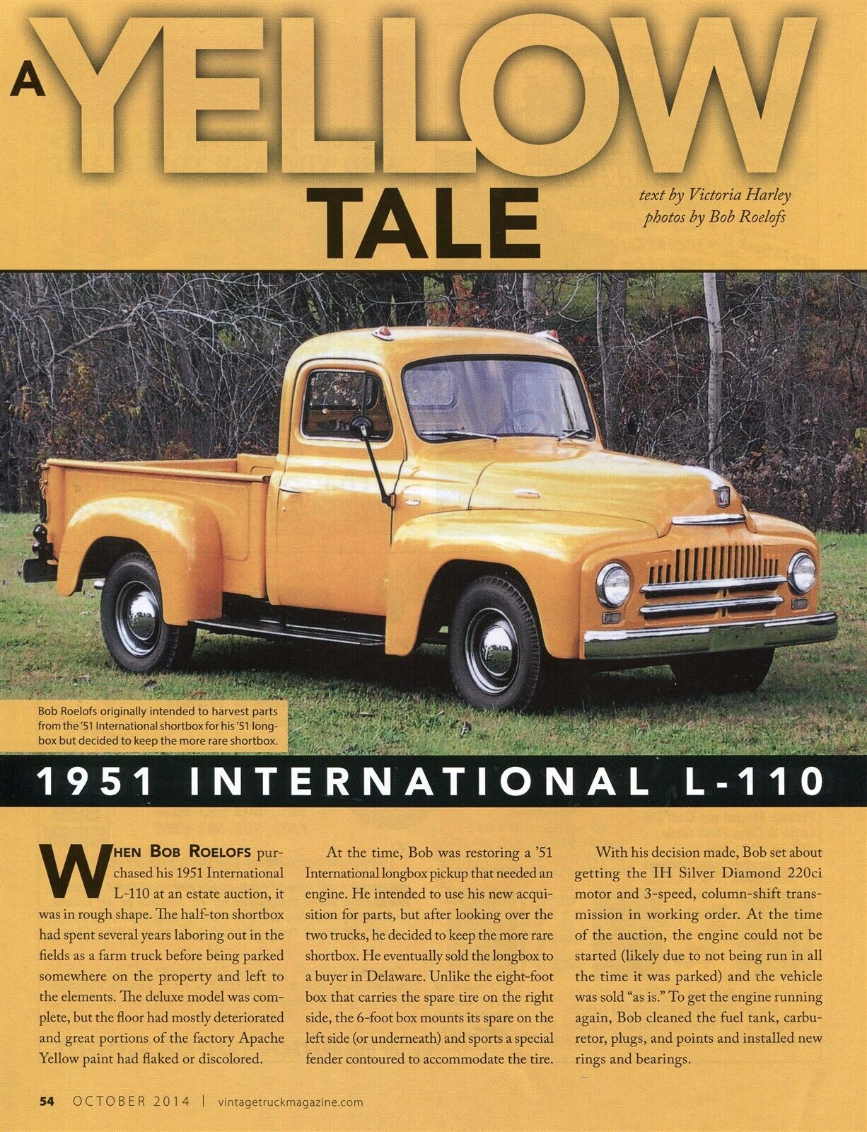 1951 International Harvester L-110 Pickup Truck 4 Pg Color Article