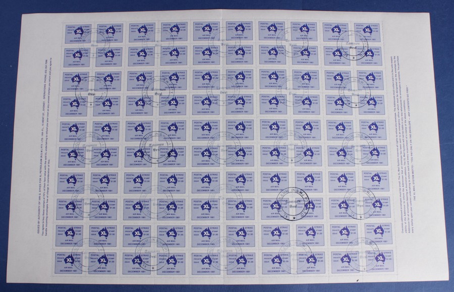 Australia Postal Strike 1981 Xl $1 Blue Private Stamp Sheet. Cto. Retail $600+