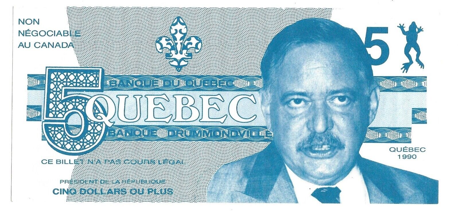 Fm#38 Banque Du Quebec $5 Political Satire Funny Money.