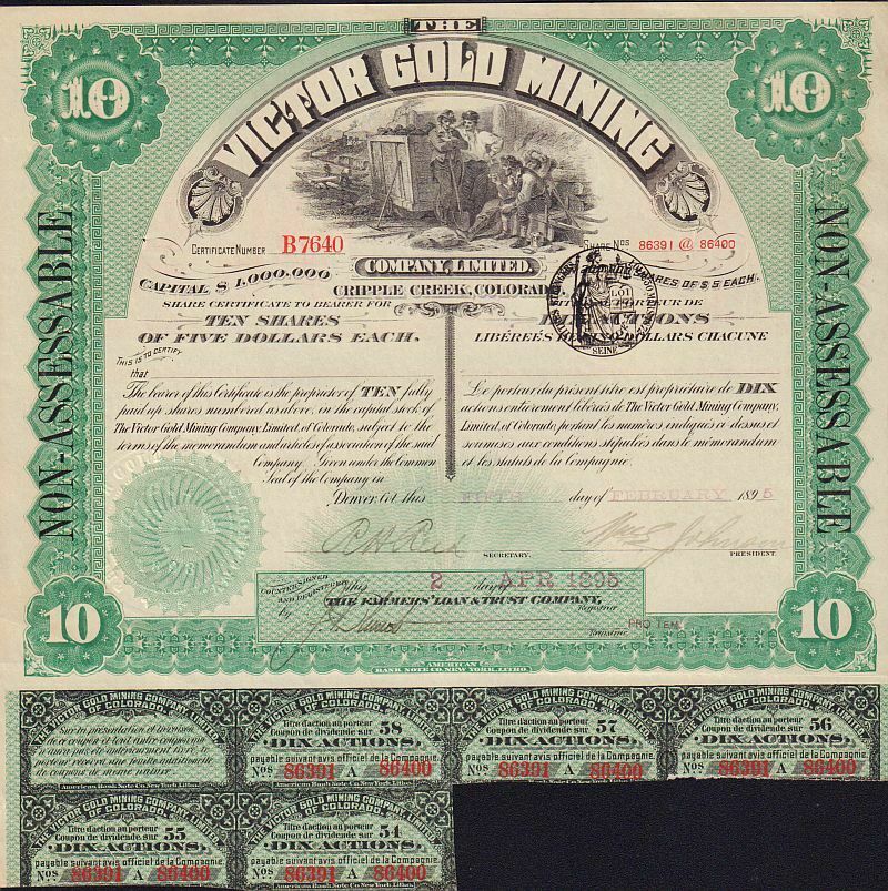 Victor Gold Mining Company Limited Dd 1895 + 5 Dividend Coupons