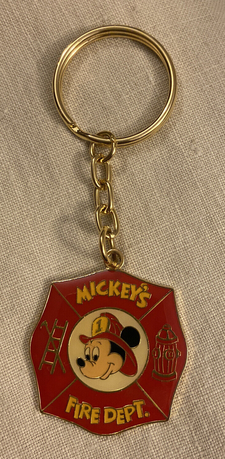Disney Mickey’s Fire Dept. Metal Keychain - Red, Yellow, & Gold In Color 1990’s