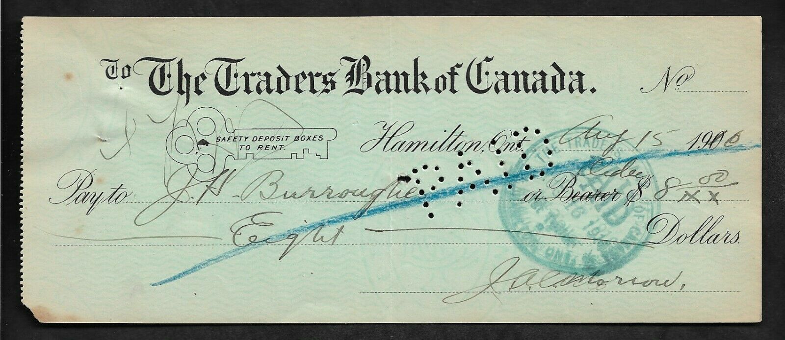 Check The Traders Bank Of Canada Aug 15 1916