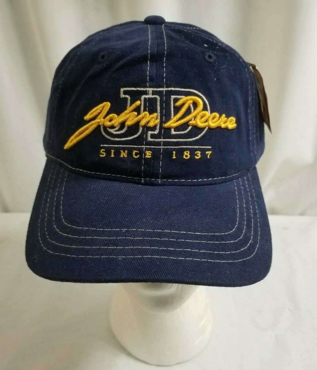 Nos Mpc Blue W Yellow Writing Adjustable John Deere Hat Since 1837 New