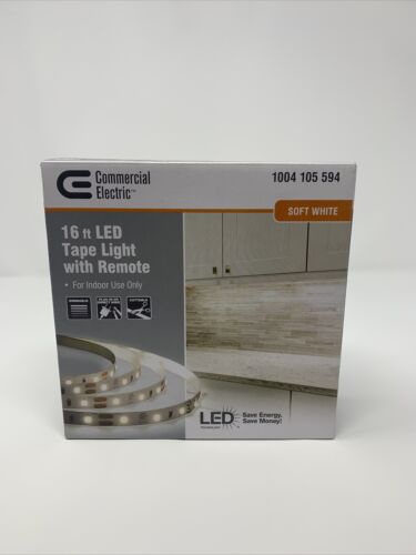 Commercial Electric 16 Ft. White Indoor Led Tape Light W/remote New