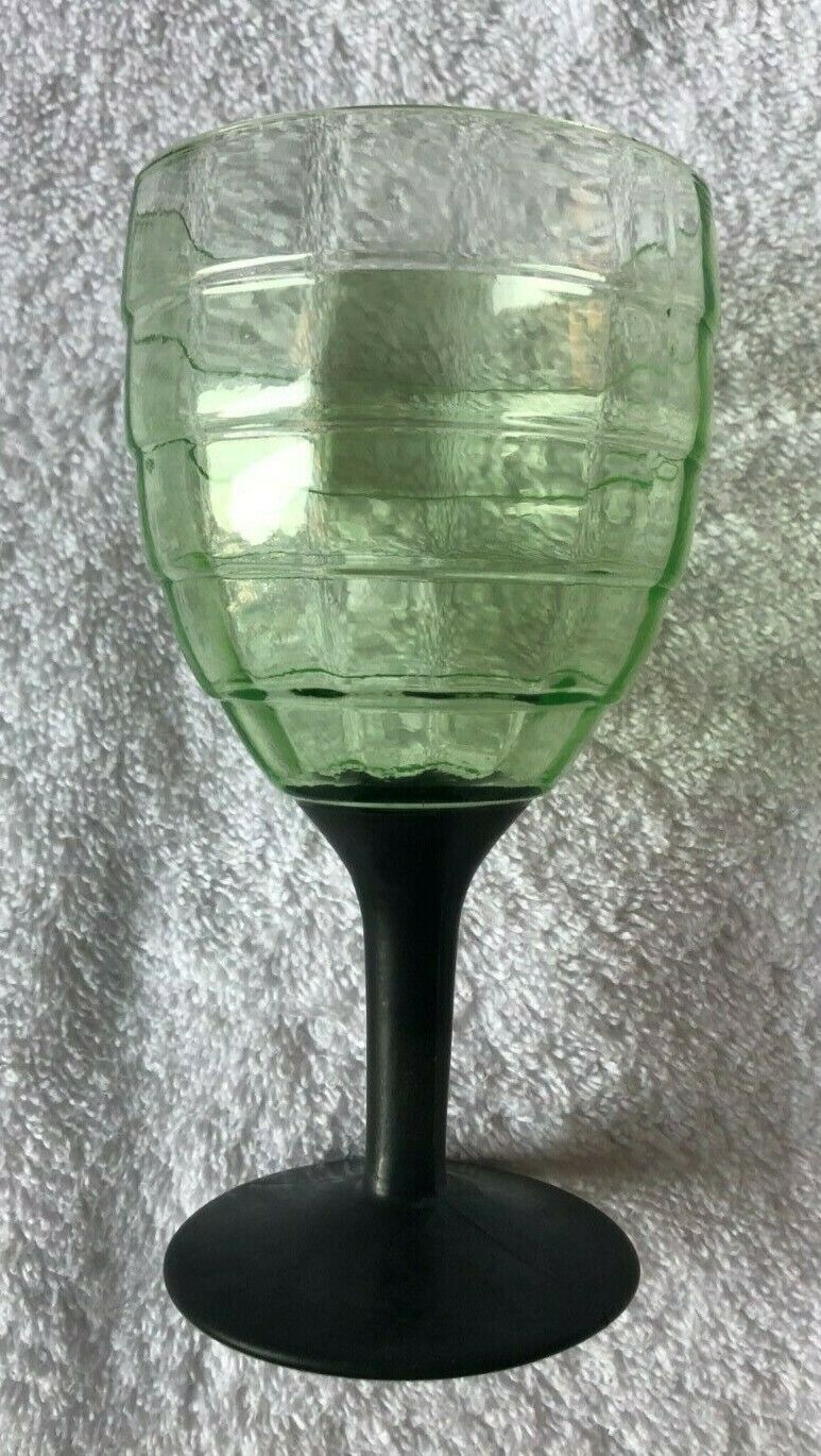 Anchor Hocking Block Optic Water Goblet - Green With Fired On Back Stem