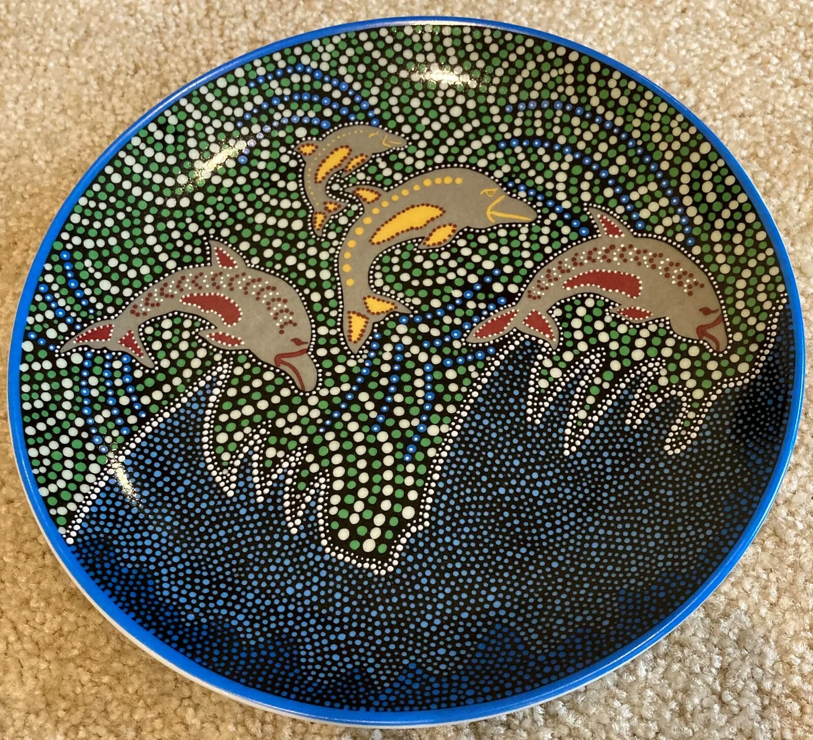 Vintage Tobwabba  Art Decorative Plate ~ Dolphins #g2563 ~ 8 1/4" ~ Beautiful!