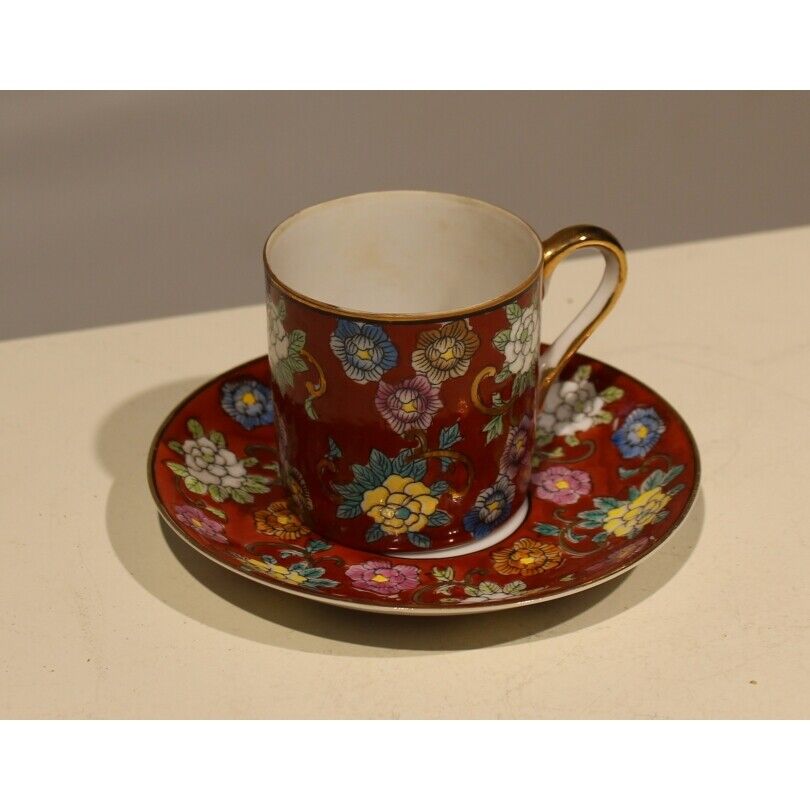 Vintage 20th China Cup And Saucer In Red Porcelain Marked
