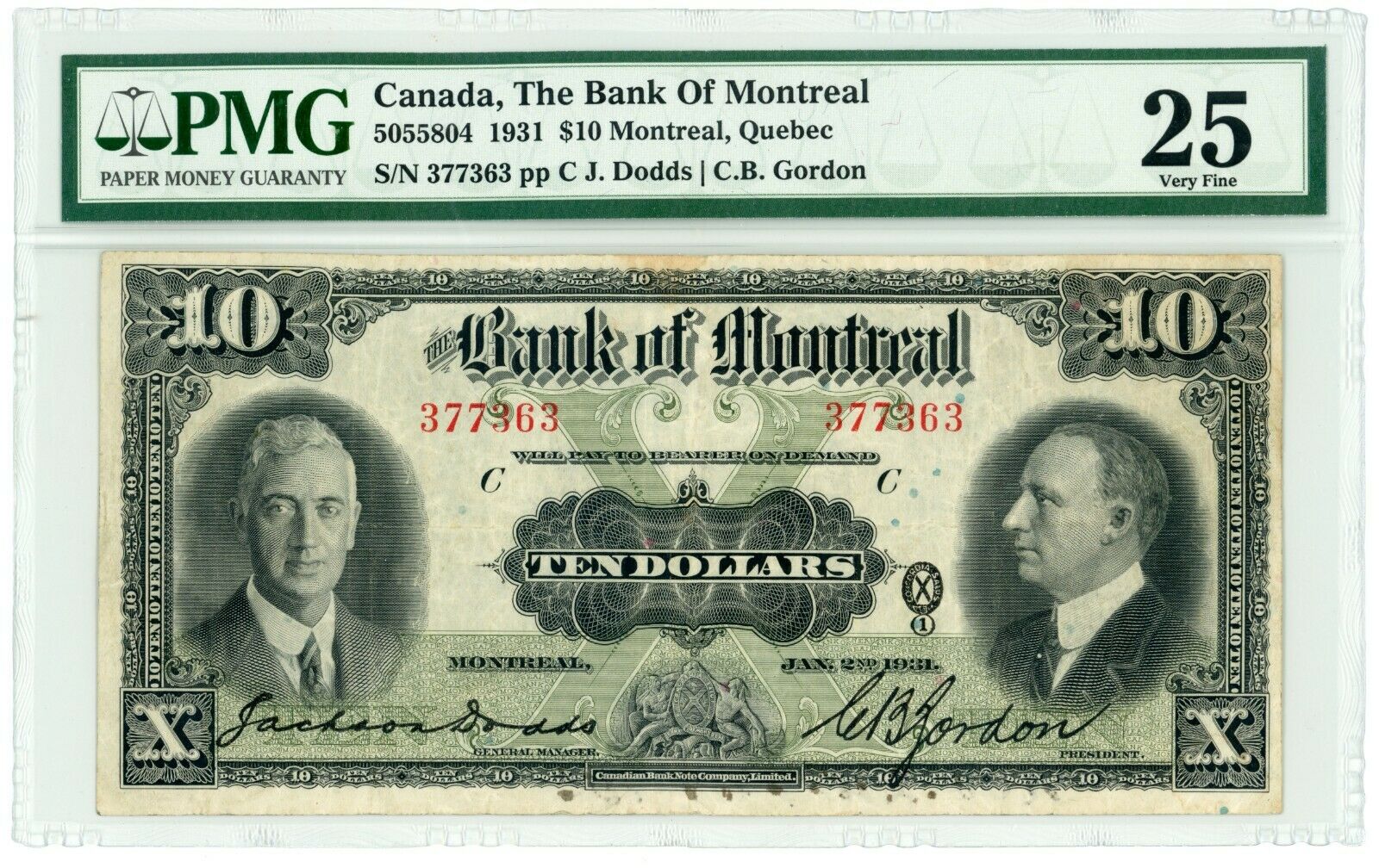 🔸canada $10 Dollars 1931 Bank Of Montreal Pmg 25 Vf🔸
