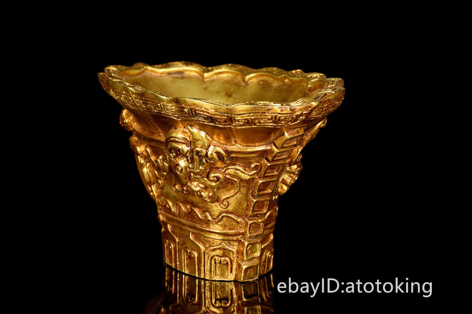 7.2" China Collection Old Pure Copper Seiko Casting Gilt Han Dynasty Cups