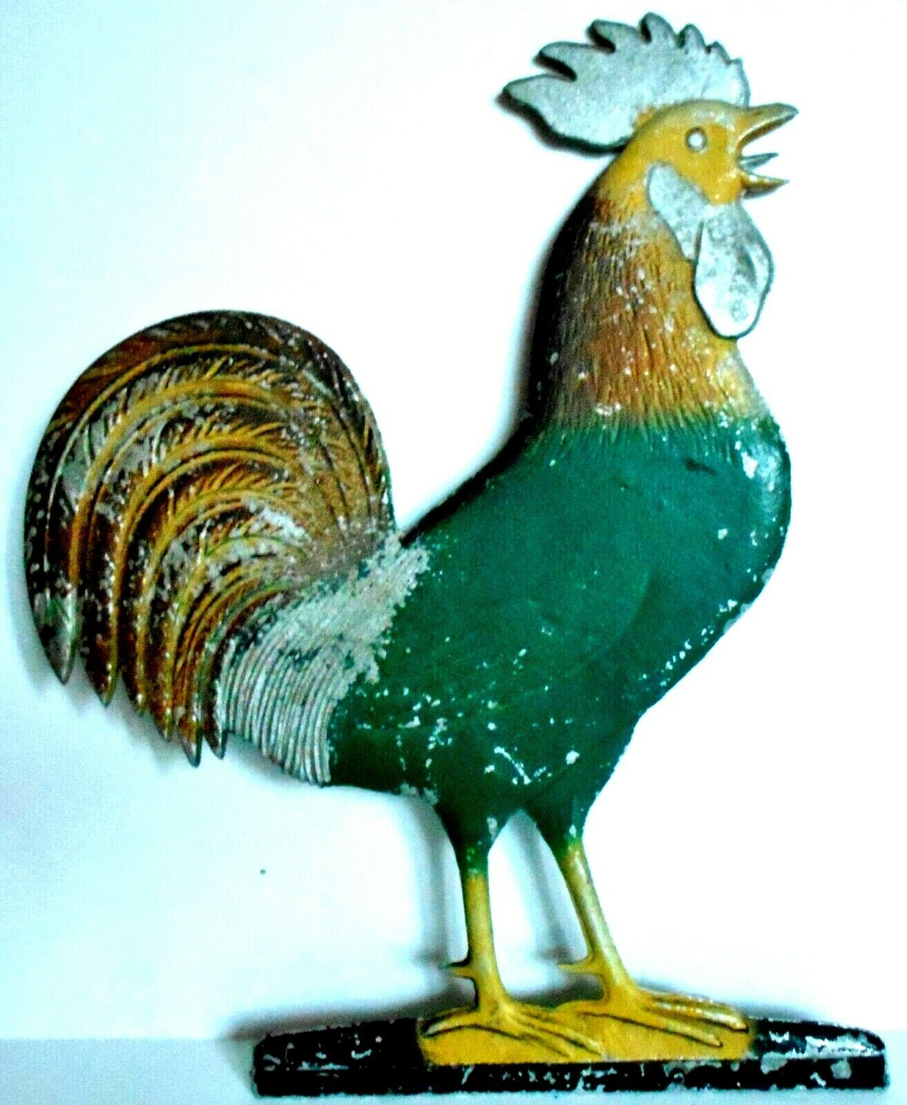 Antique Crowing Rooster Metal Weather Vane Topper 12" Tall