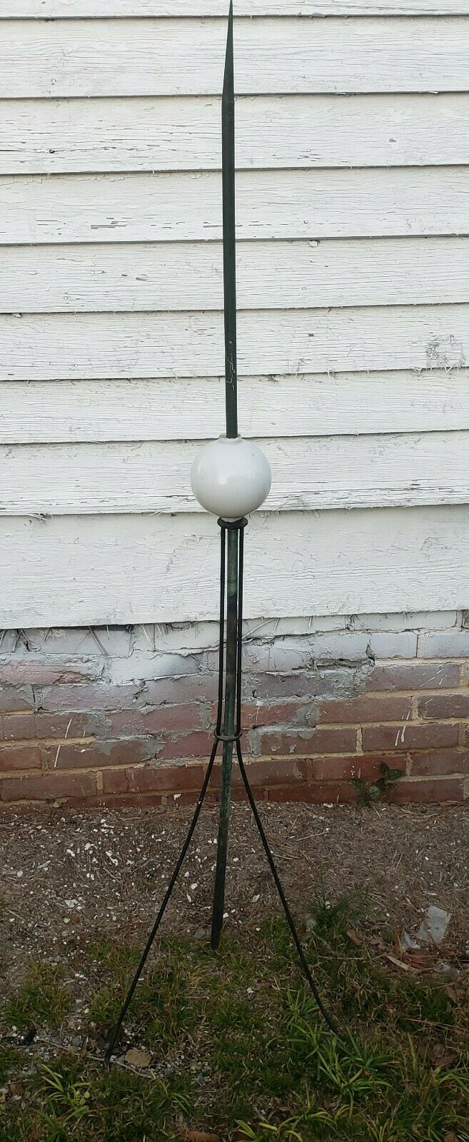 Antique Lightning Rod White Glass Ball Copper Rod