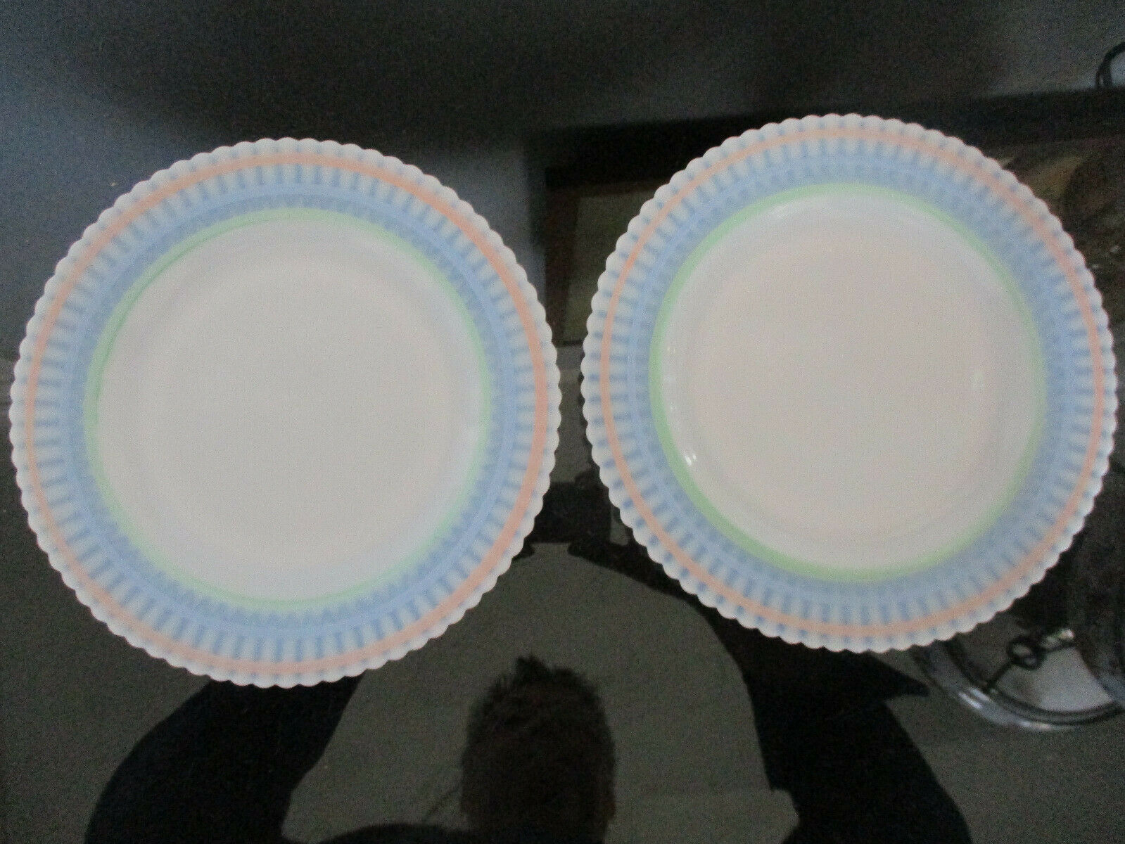 2 Macbeth Evans Depression Glass Petalware Monax Cremax Pastel Luncheon Plates