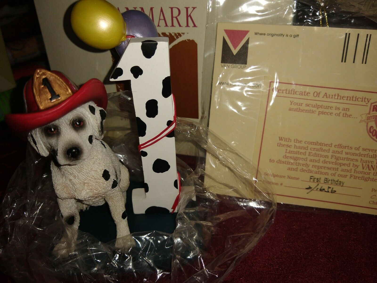 Vanmark Red Hats Of Courage 1st First Birthday Firefighter Dalmatian ~ Nib