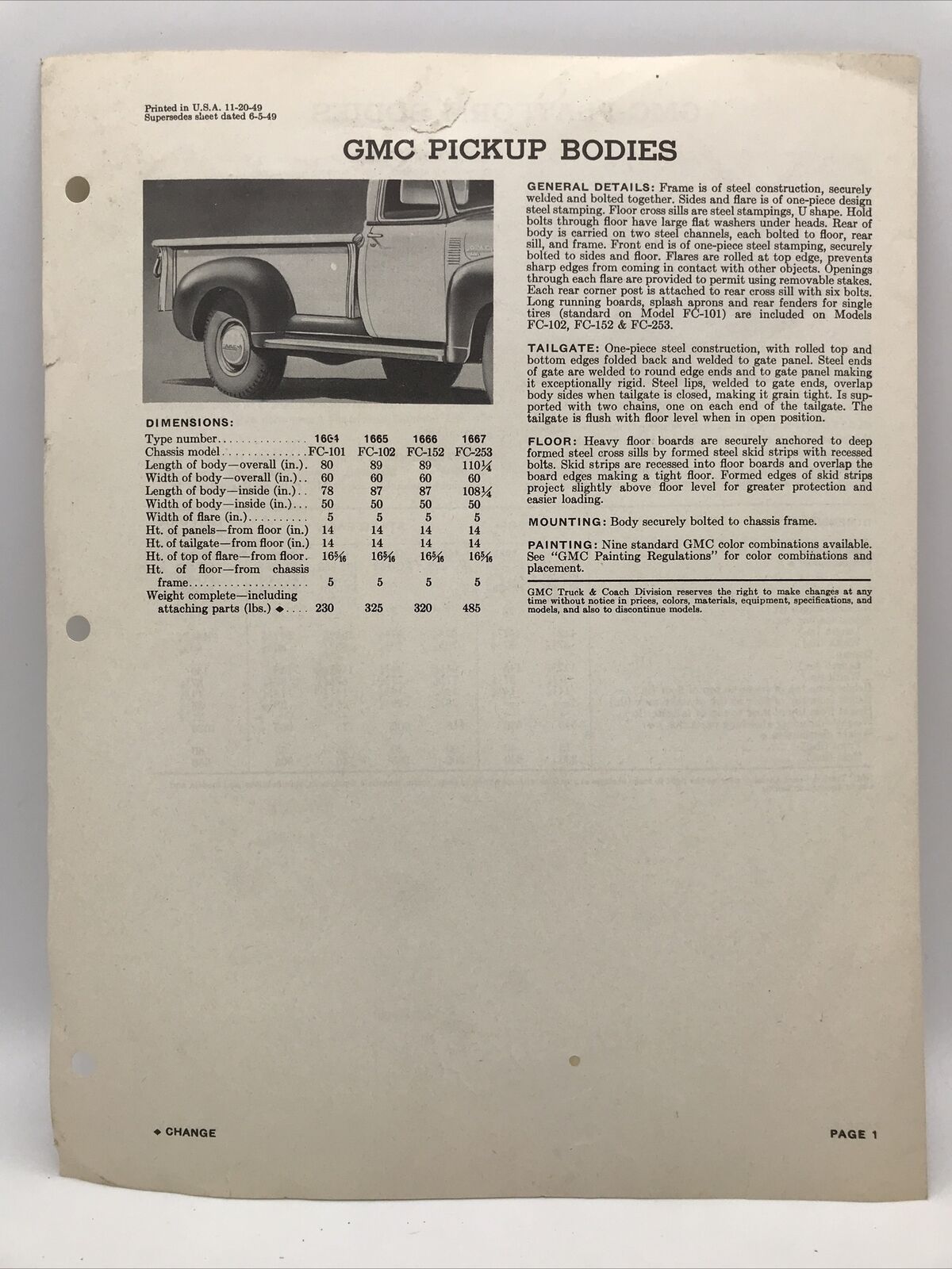 1949 Gmc Pickup Truck Bodies Dimensions Platform Stake Rack Specifications