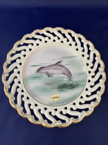Vintage Lefton Porpoise Plate Souvenir Dolphin Seaquarium Miami Florida Tourist