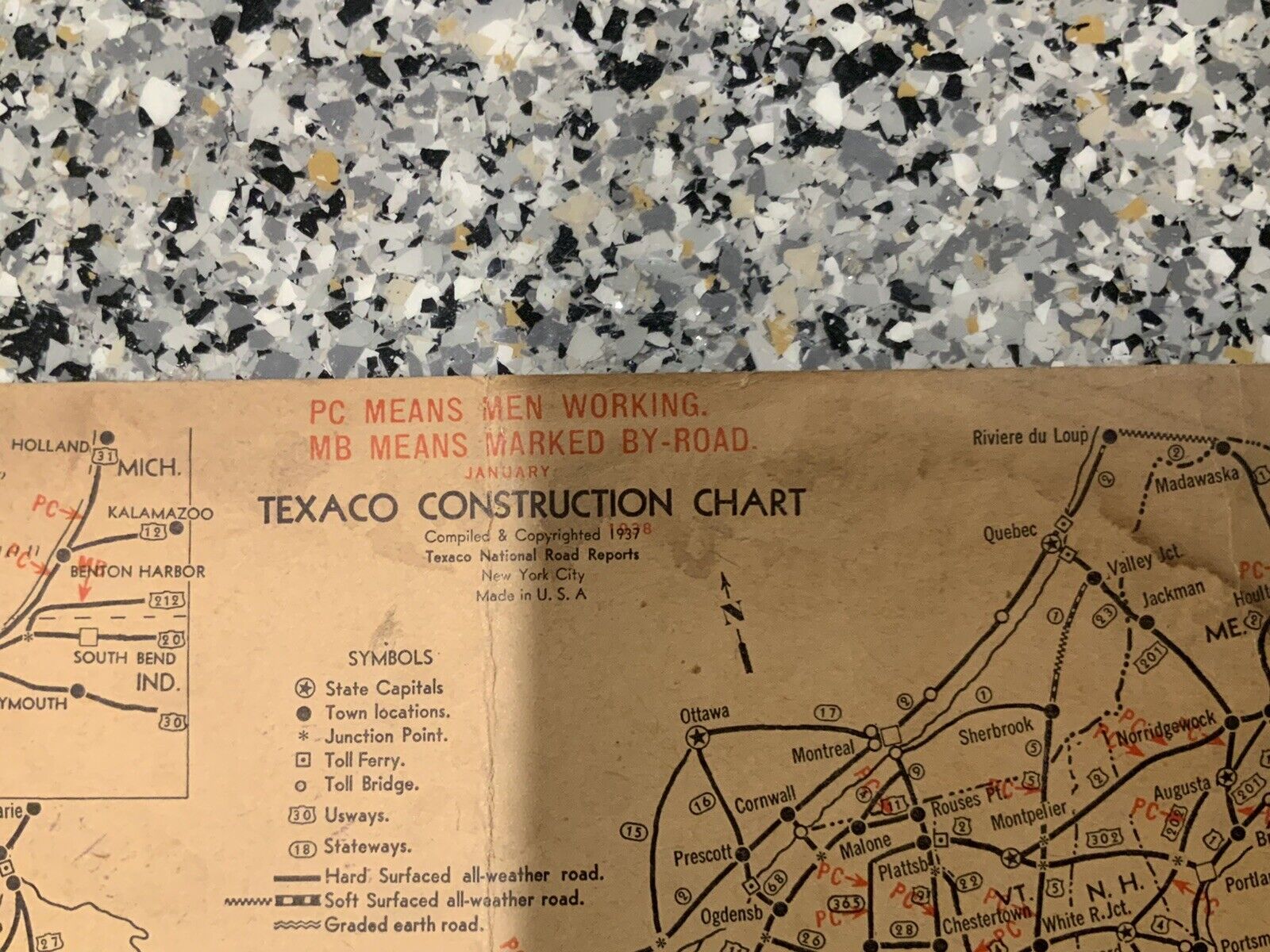 Vintage Rare Original 1938 Texaco Construction Chart Great Condition 11.5x8.5