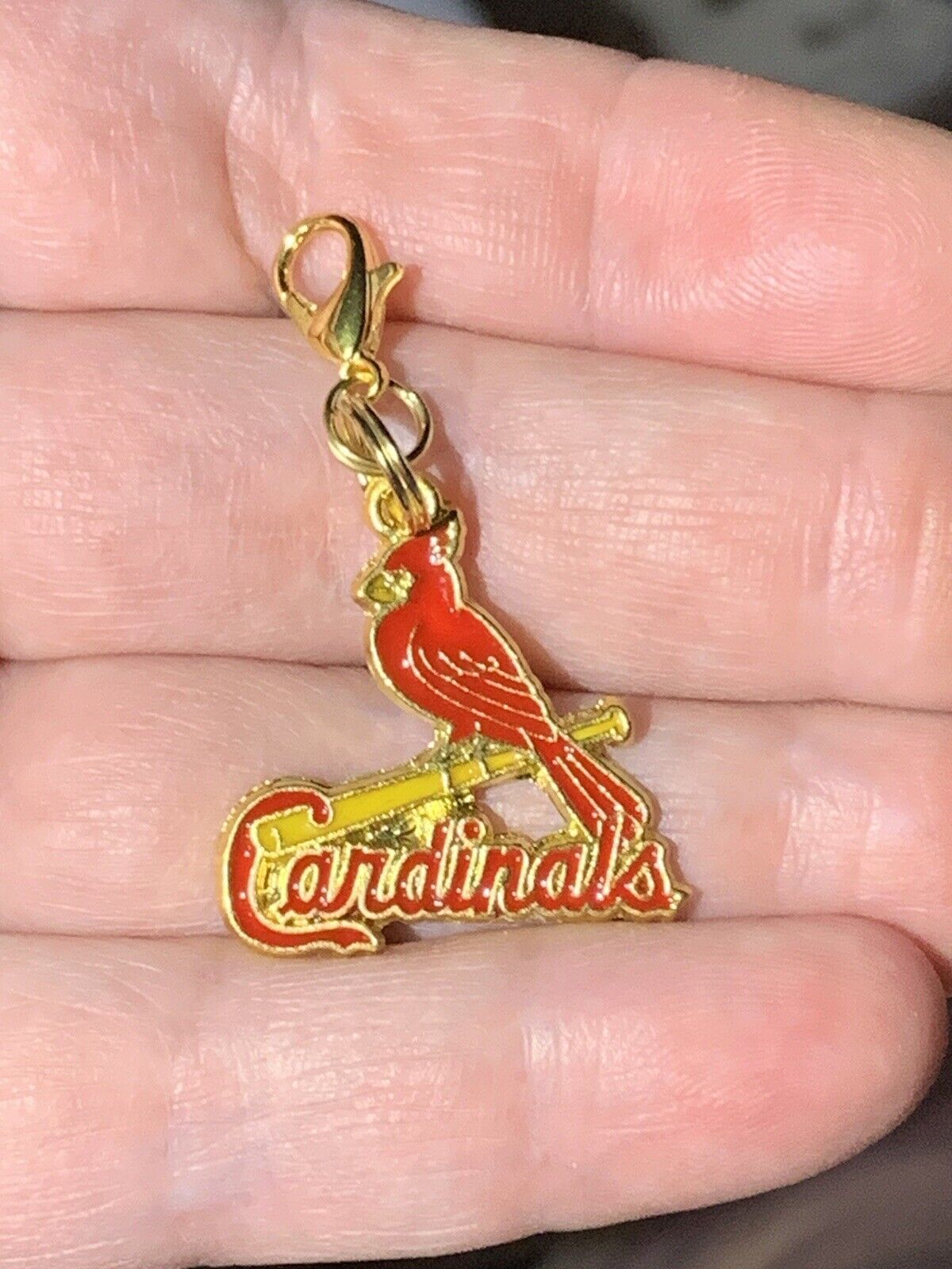 Gold St. Louis Cardinals Baseball Logo Charm Zipper Pull & Keychain Add On Clip!