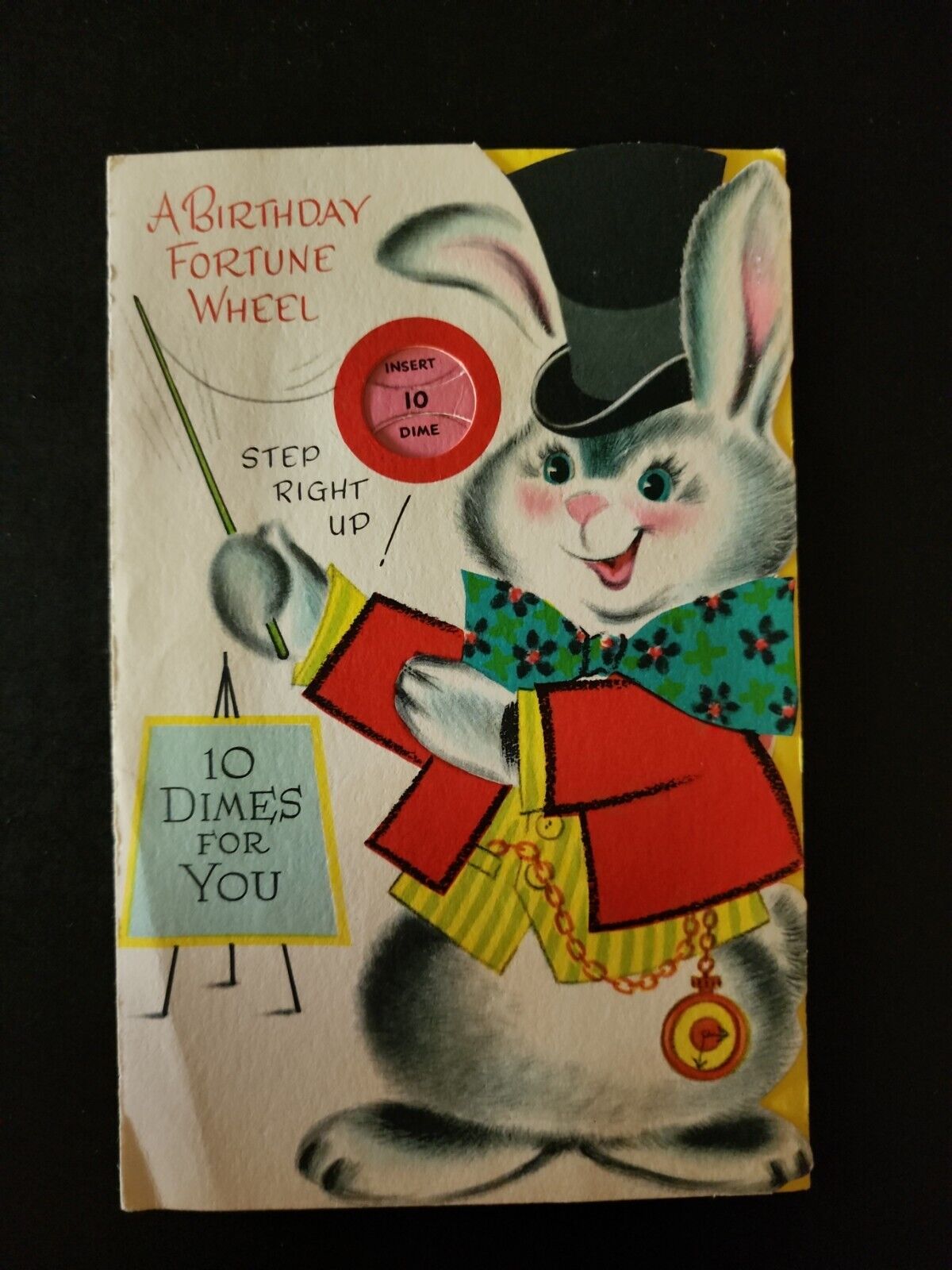Vtg Gibson Birthday Greeting Card Diecut Dime Saver Bunny Rabbit Magician 1950s