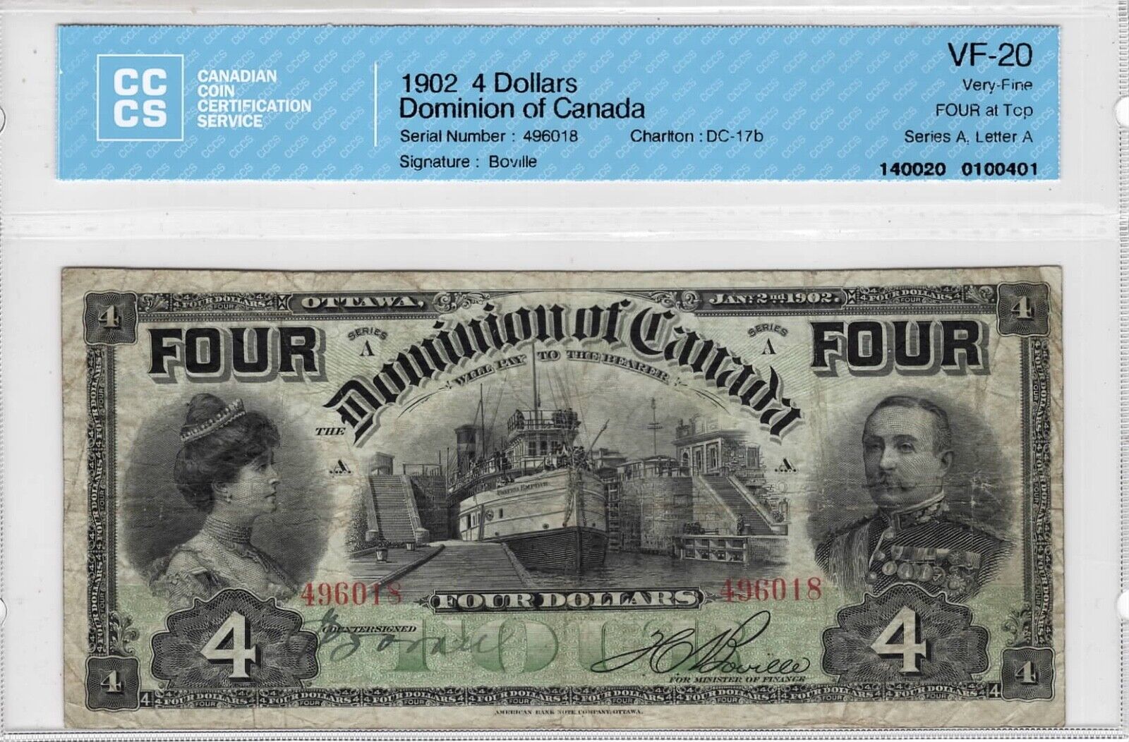 Dominion Of Canada $4 Dollars Vf-20 (1902) Banknote Dc-17b Word "four" 292 Known