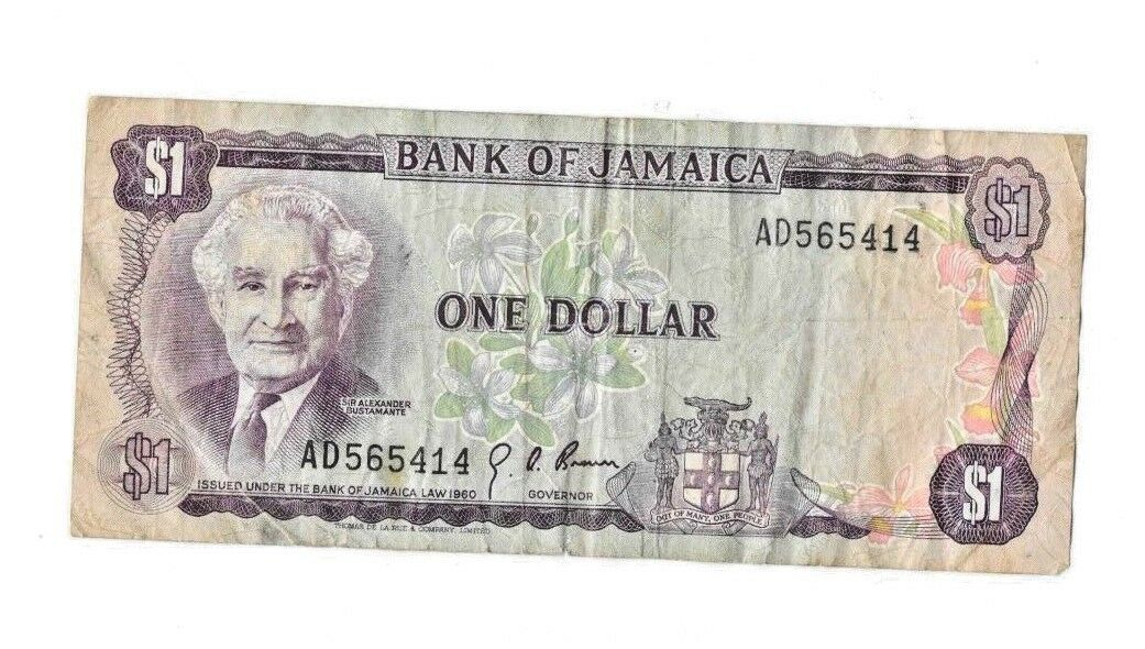 Vintage $1 Jamaica Bank Note, 1960, Sir Alexander Bustamante On Front