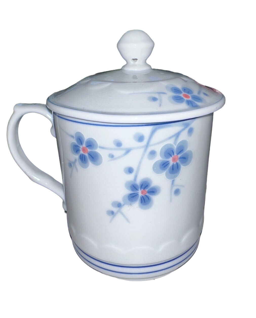 Cheng's Mug With Lid Teacup Floral Cosmos Blue Pink White Jade Porcelain