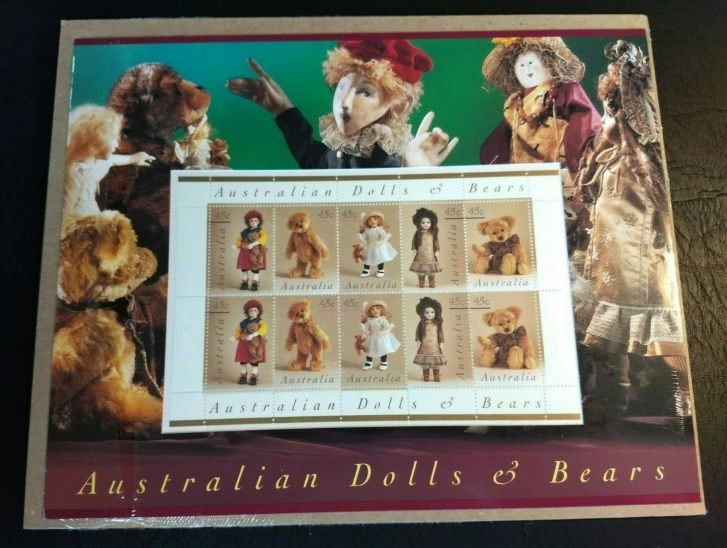 Australian Dolls & Bears Ms Presentation Sheet Australia 45¢ Mnh Sealed