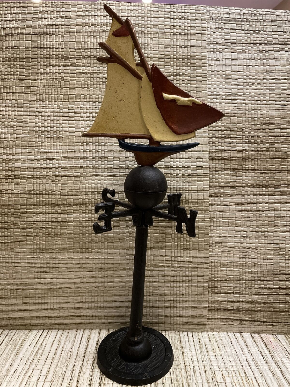 Vintage Sailboat Schooner Nautical Lake Cabin Table Top Weather Vane Cast Iron