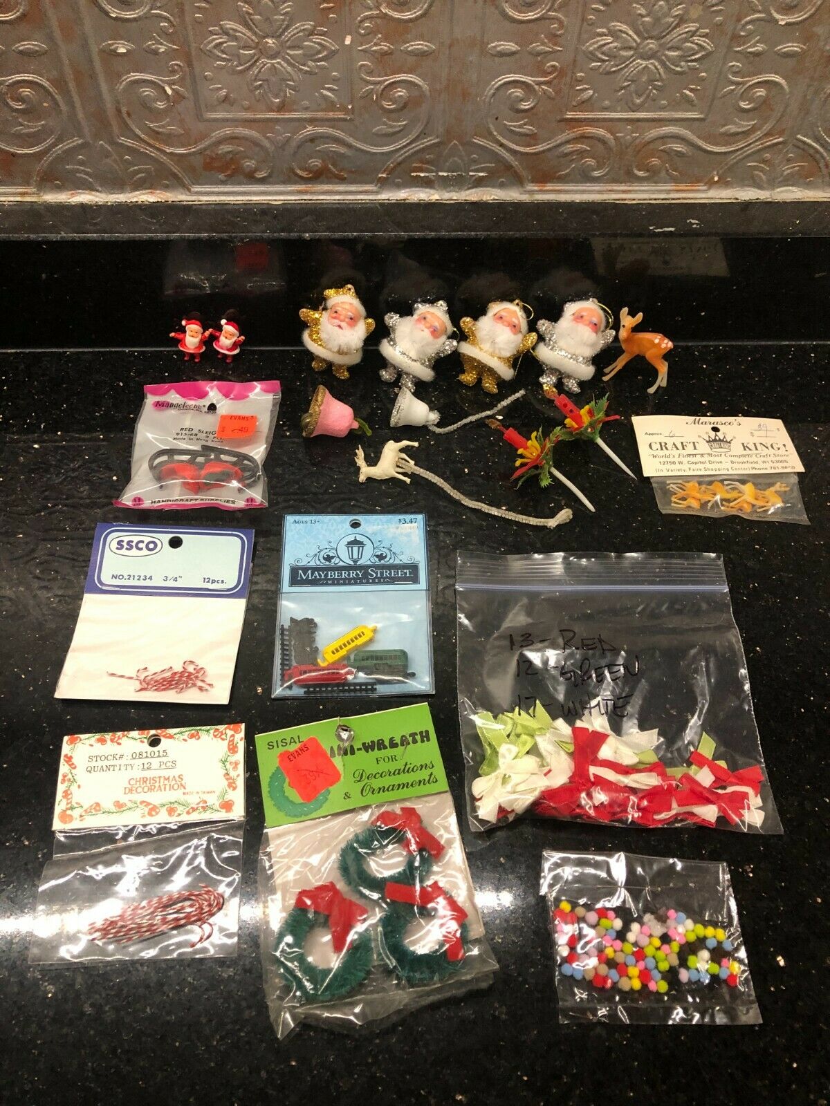 Vtg Craft Miniature Lot Dollhouse Christmas Santas Candy Canes Deer Miniatures