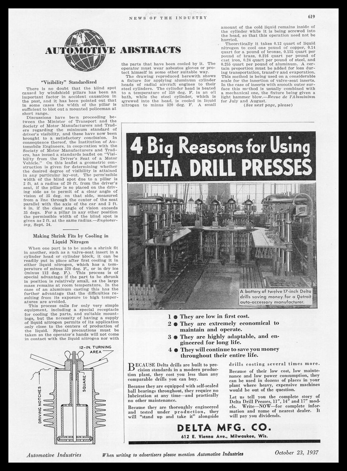 1937 Delta Mfg Co. Milwaukee Wisconsin 17 Inch Drill Presses Shop Photo Print Ad