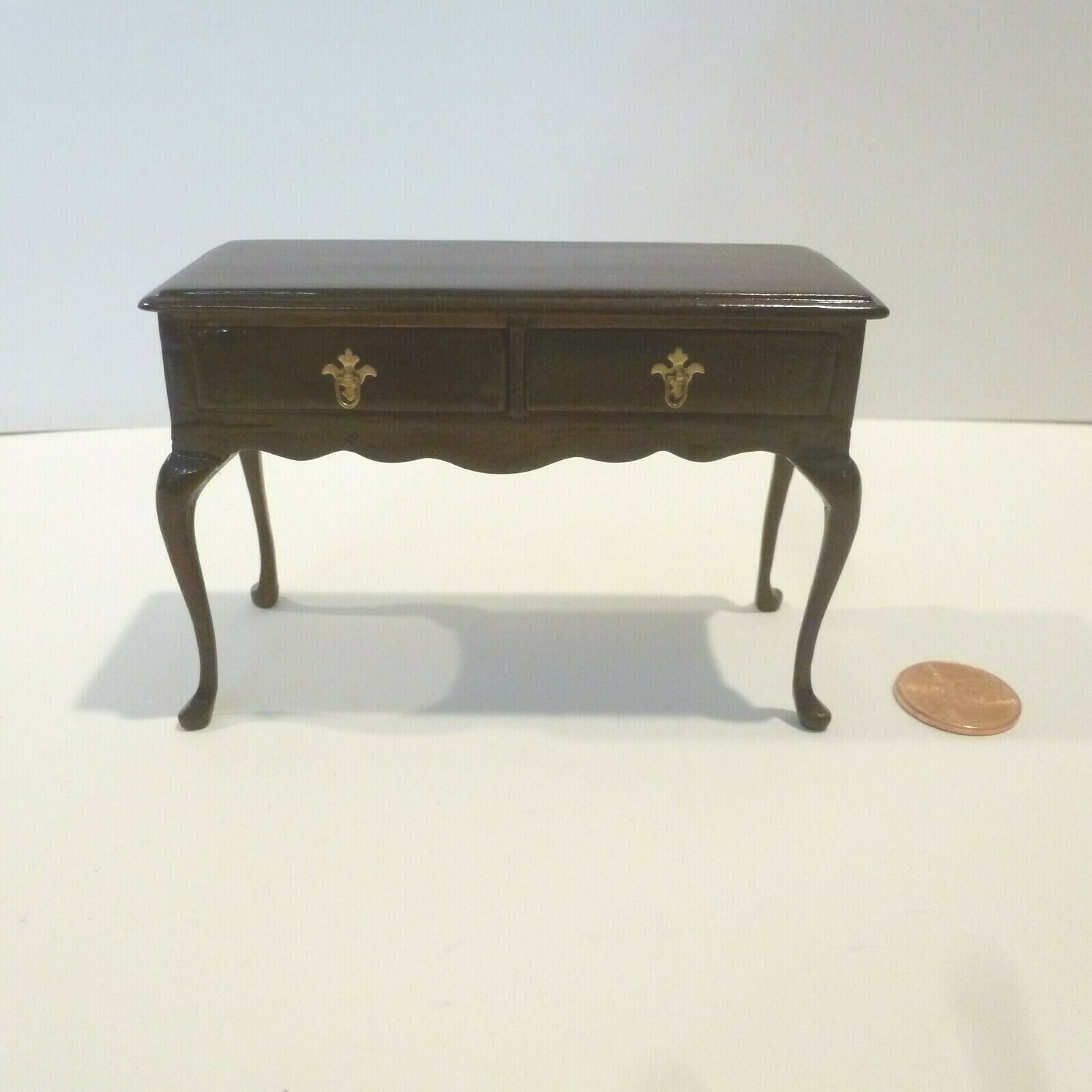 Dollhouse Miniature Desk With Mahogany Finish  2 Drawers  A1183