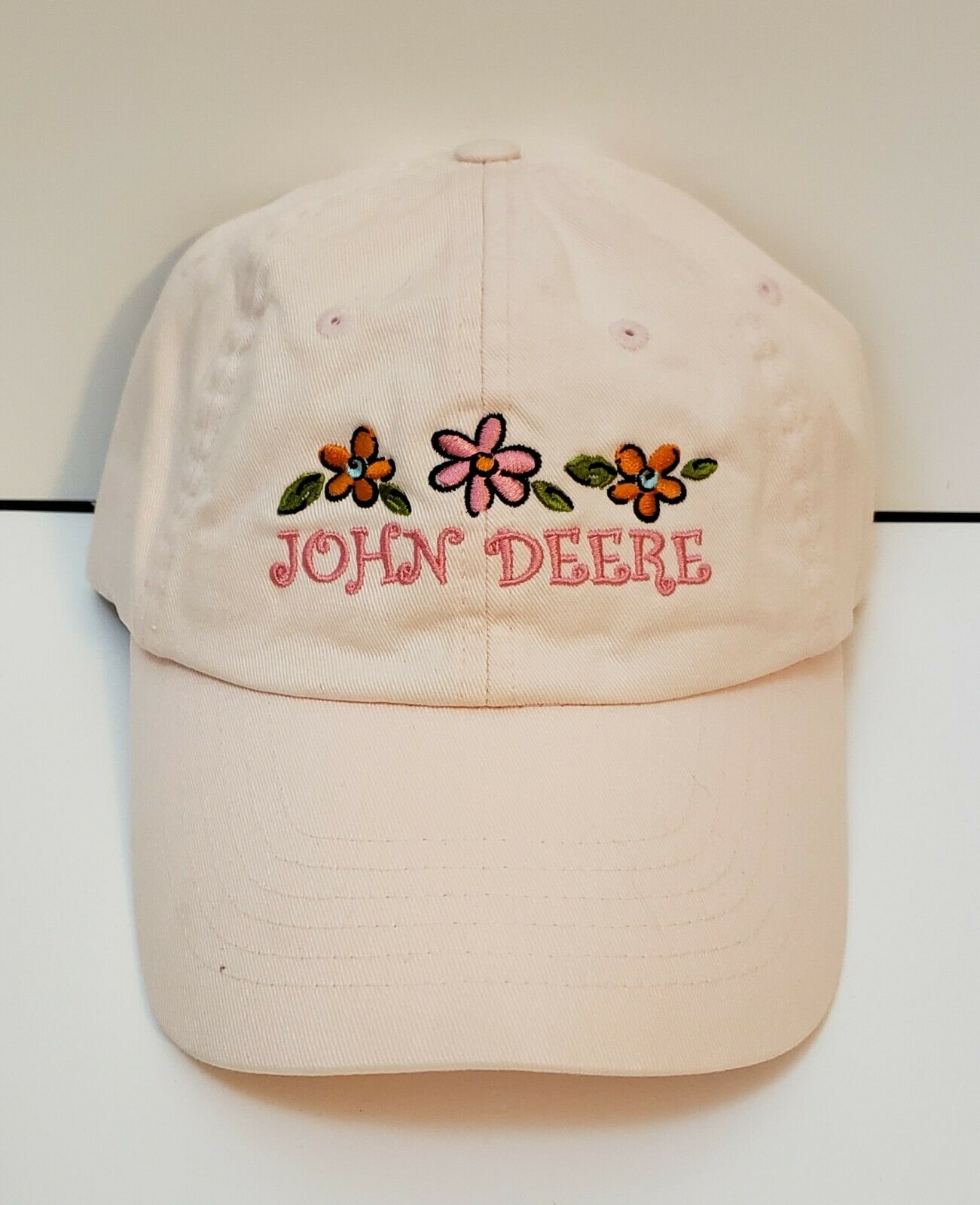 Pink John Deere Baseball Cap Hat Embroidered Flowers Adjustible Womens