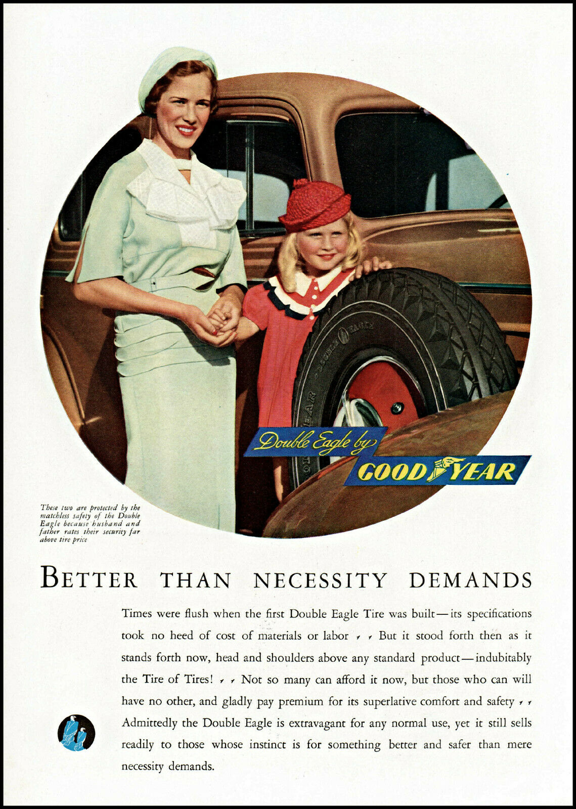 1934 Mom & Daughter Goodyear Double Eagle Car Tires Vintage Photo Print Ad Ads59