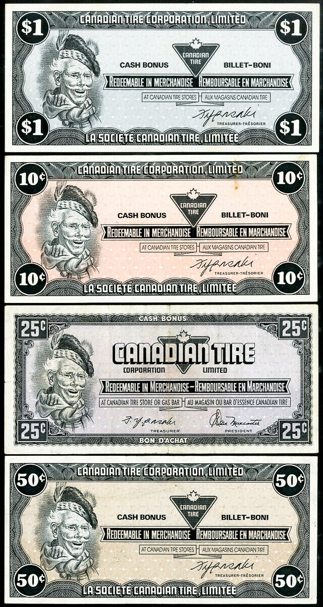 Canada 1958 Tire Co Paper Money Script Set Of 4 Notes