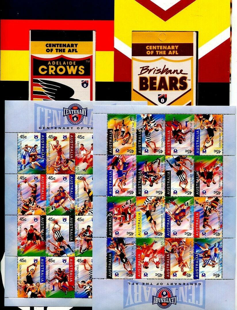 Australia 1996 Afl Football 2 16 Stamp Sheet And 16 Team 10 Stamp Set