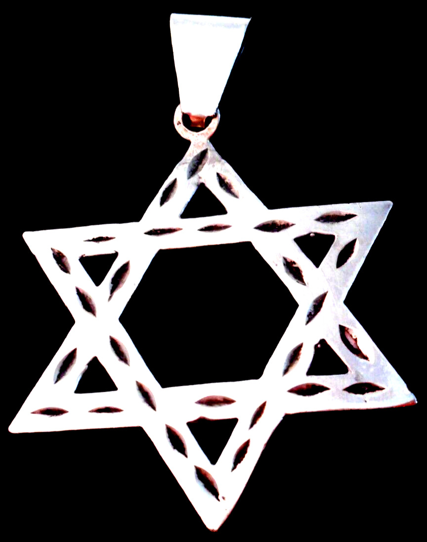 Pristine Sterling Silver Large Reversible Star Of David Pendant-israel 2-1/4"l