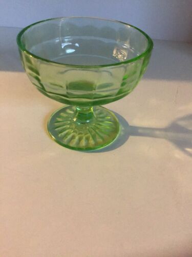 Anchor Hocking Uranium Vaseline Glass Block Optic Sherbet Dish Champagne Glass