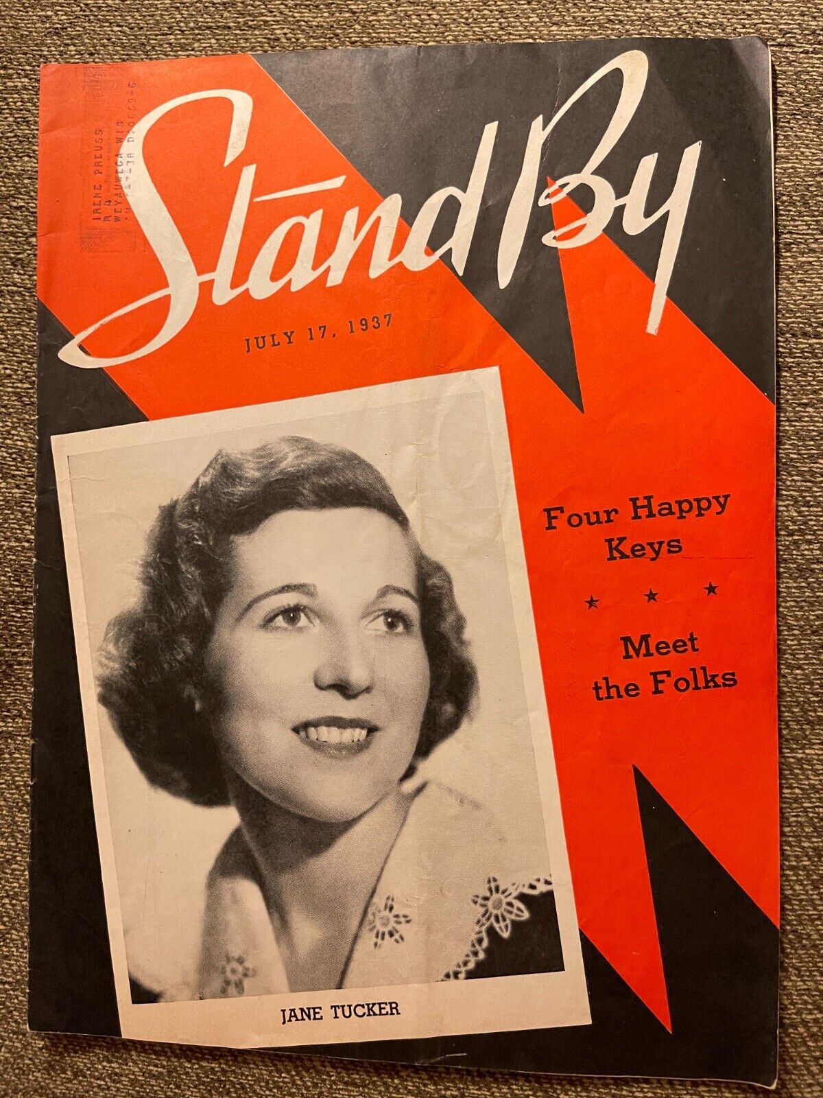 Jane Tucker - Wls Stand By Magazine - Prairie Farmer Station 7-17-1937