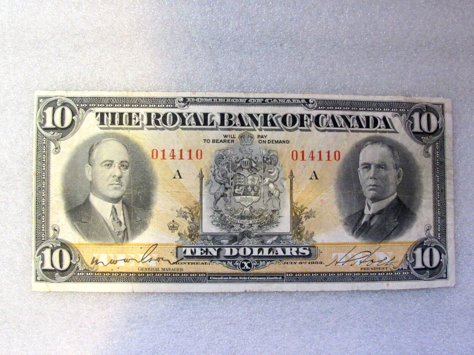 1933 Royal Bank Of Canada $10 Dollars Banknote #630-16-04 Vf