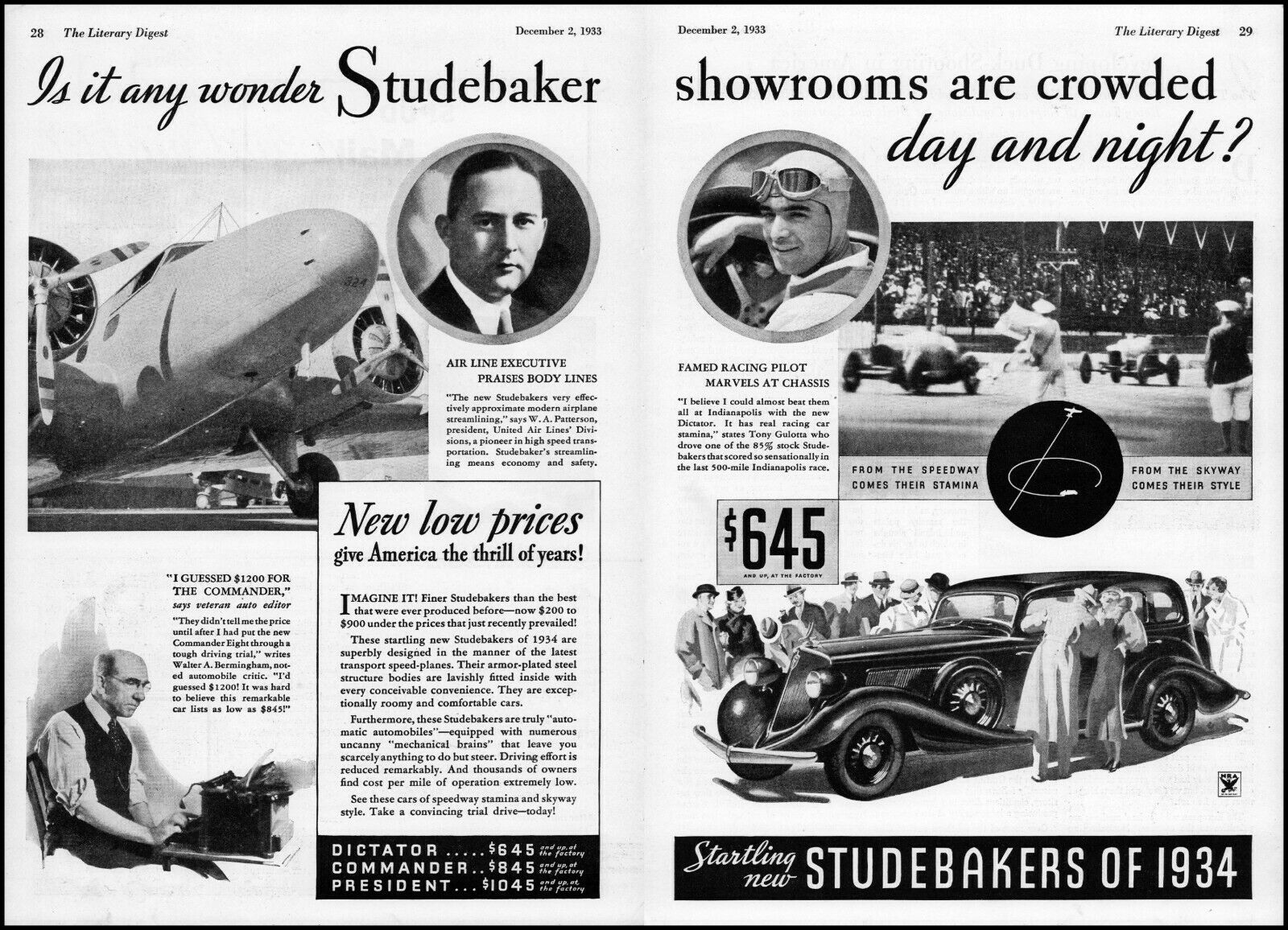1934 Studebakers Car Tony Gulotta Indianapolis 500 Vintage Photo Print Ad Ads9